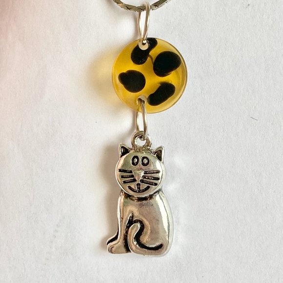 Cat Necklace Silver Plated 18" Chain Crystal Black Enamel Charm Pendant - Picture 5 of 8